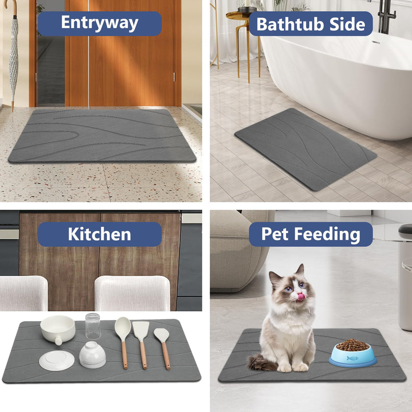 Ceecysaa 80x50cm Stone Bath Mat, Diatomaceous Earth Quick Dry Non Slip, Dark Gray 🍁 All In One Marketplace Canada
