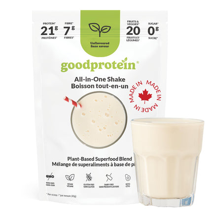Good Protein Vegan Plant-based Protein Powder 100% Natural, Non-GMO, Dairy-free, Gluten-free, Soy-free, No Added Sugar and Nothing Artificial. Unflavoured All-in-One Shake 400 grams 🍁 All In One Marketplace Canada