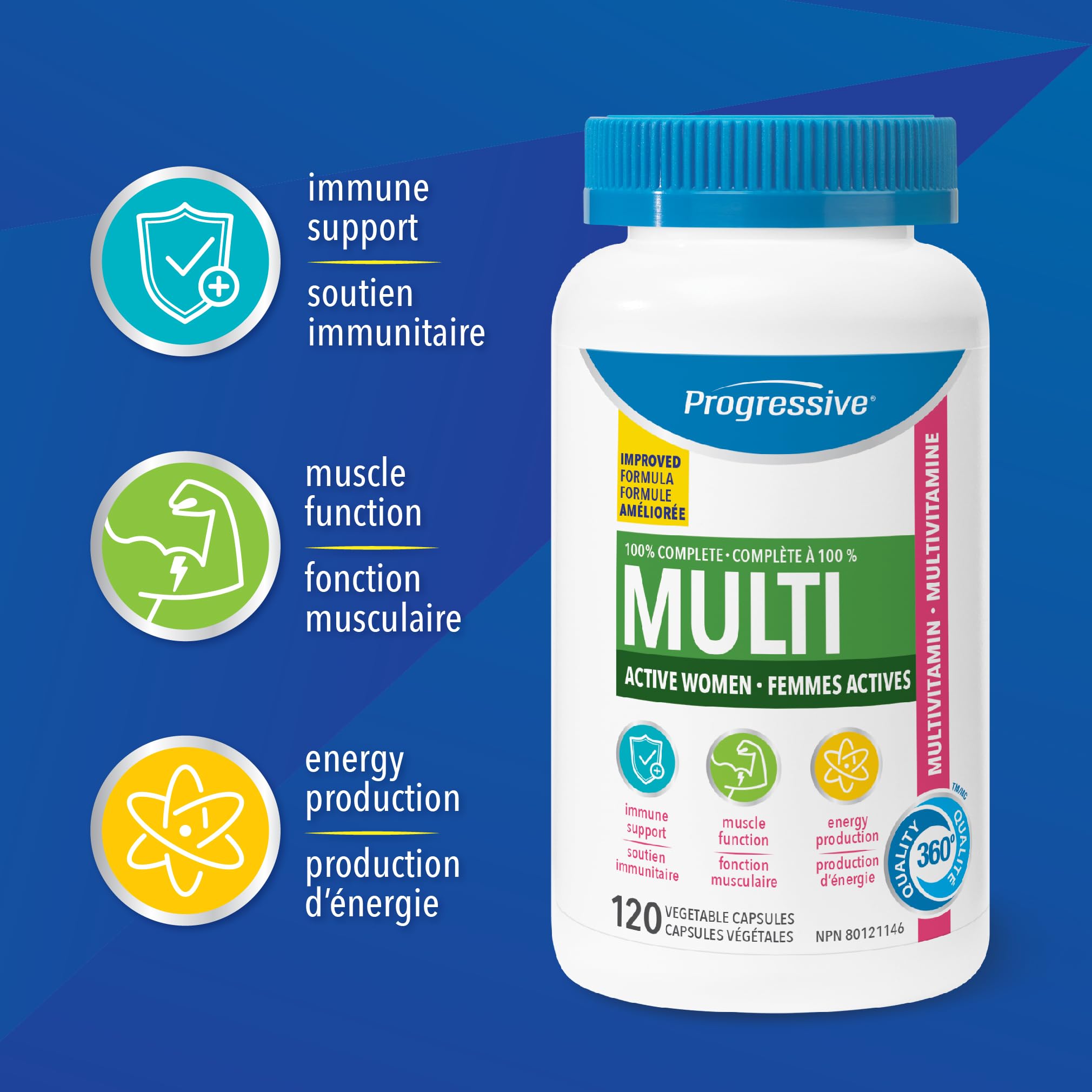 Progressive Advanced Daily Multivitamin for Active Women, with DIM, Chastetree, Maca, and Ashwagandha. Supports Immune Health, Healthy Estrogen Balance, and Energy, 100% Complete, Canadian-Made, 120 Count 🍁 All In One Marketplace Canada