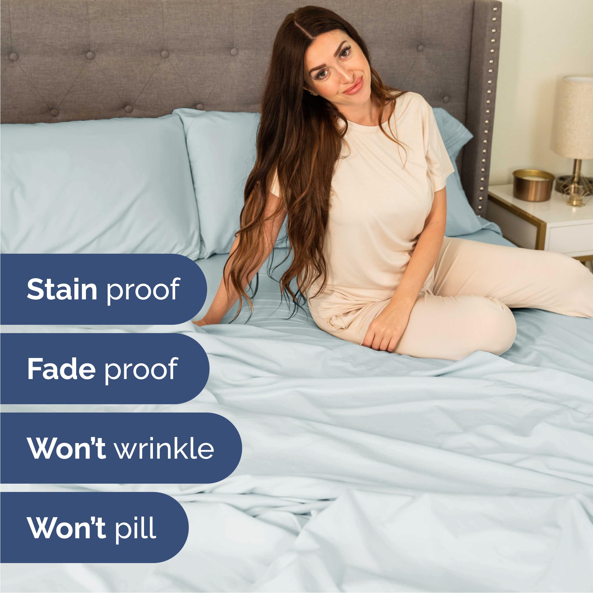 Queen Size 4 Piece Sheet Set - Comfy Breathable & Cooling Sheets - Hotel Luxury Bed Sheets for Women & Men - Deep Pockets, Easy-Fit, Extra Soft & Wrinkle Free Sheets - Ice Blue Oeko-Tex Bed Sheet Set 🍁 All In One Marketplace Canada