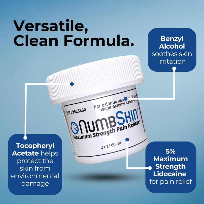 Numbskin 5% Lidocaine Numbing Cream – Fast-Acting Topical Anesthetic for Temporary Pain Relief – Commonly Used Before Tattoo, Microneedling, Waxing & Piercing – With Vitamin E – 2 oz (56 g) 🍁 All In One Marketplace Canada