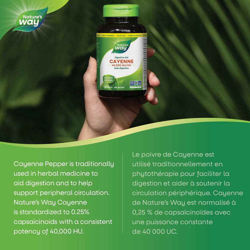 Nature’s Way Cayenne 40,000 HU – Herbal Digestion & Peripheral Circulation Supplement – Cayenne Pepper Capsules – Vegetarian, Non-GMO – 180 Capsules 🍁 All In One Marketplace Canada