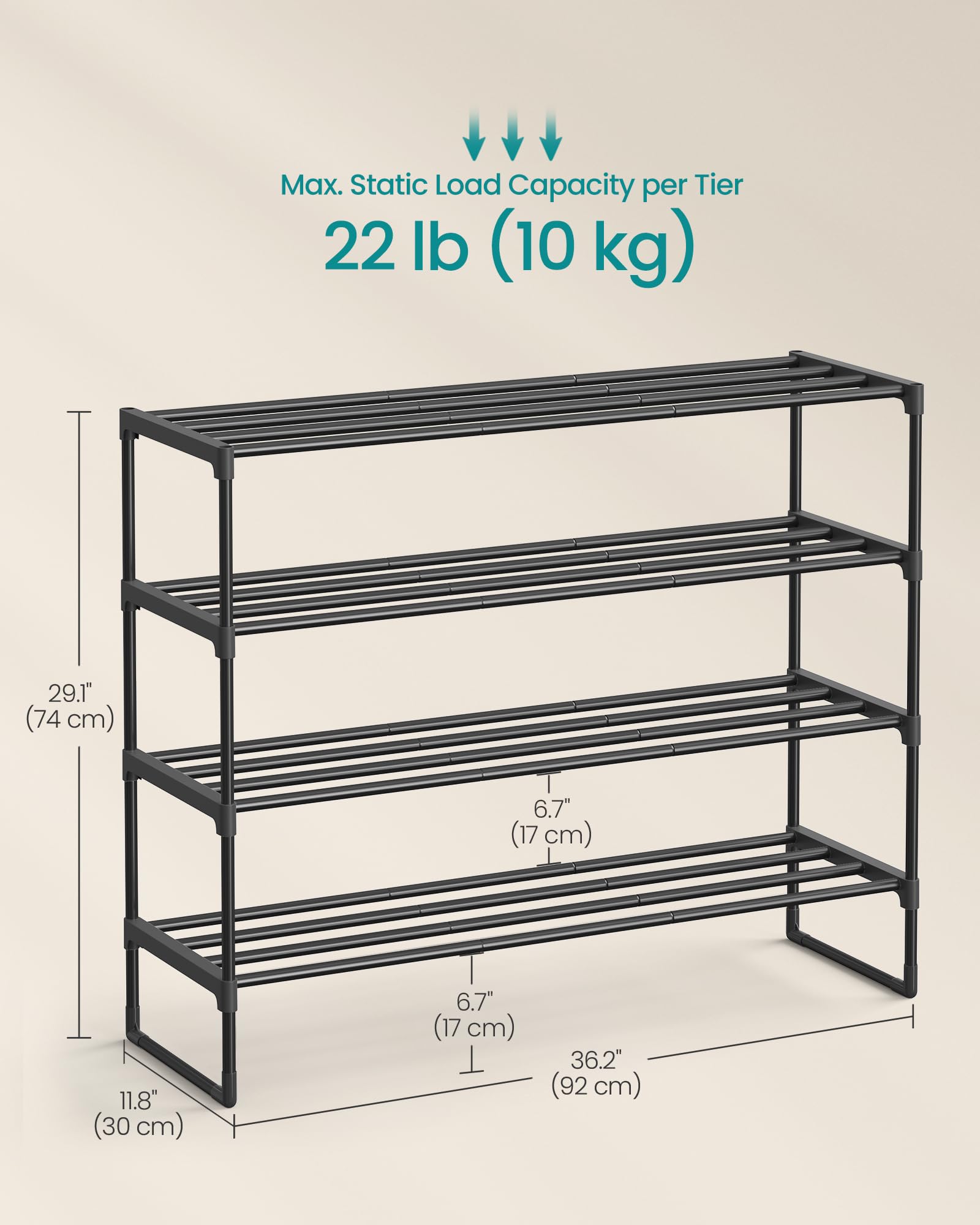 SONGMICS Shoe Rack, 4-Tier Shoe Organizer, Sturdy Storage Shelf, Upright or Upside Down, for 20-25 Pairs, Stackable, for Entryway, 30 x 92 x 75 cm, Black ULSA14BK 🍁 All In One Marketplace Canada