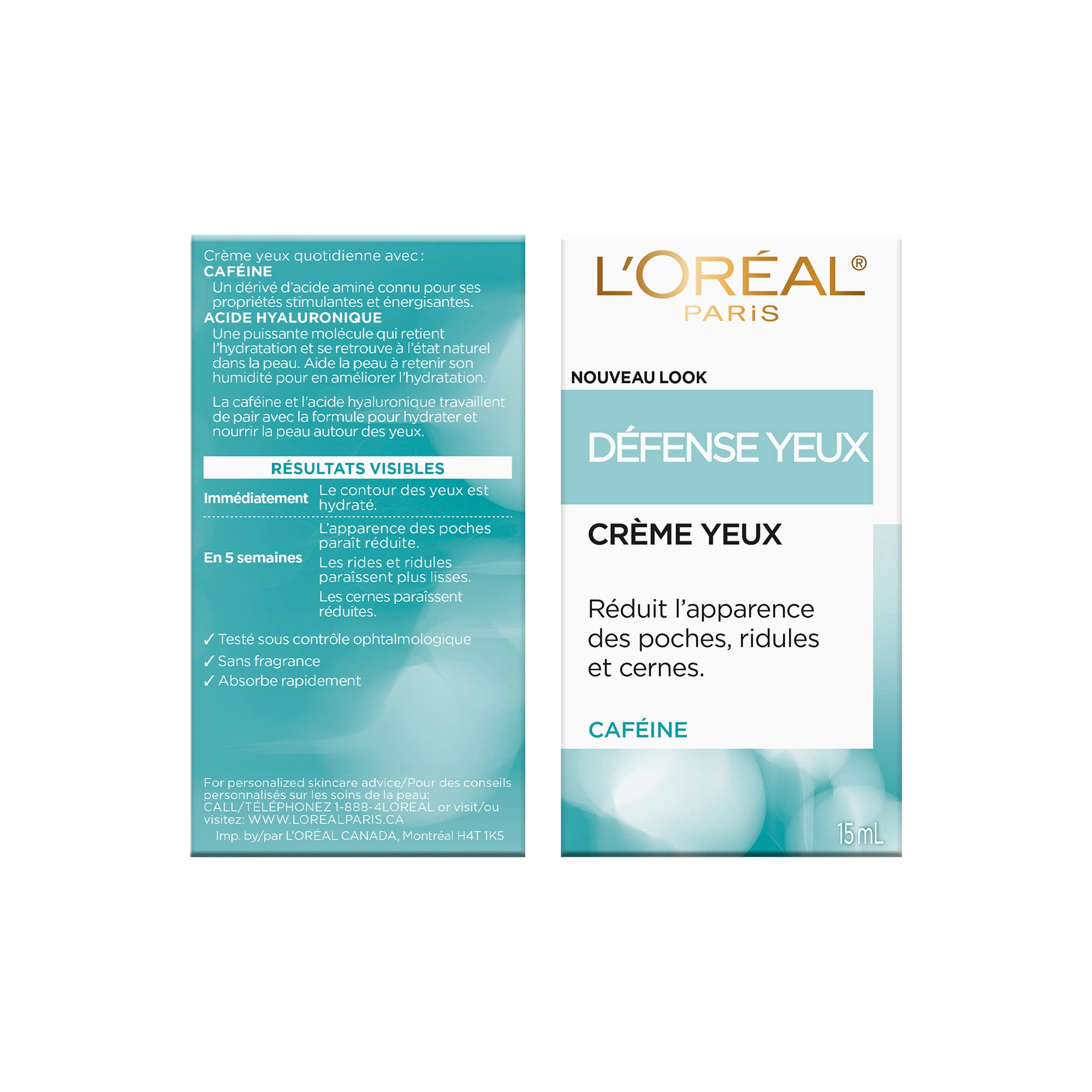 L'Oreal Paris Caffeine Eye Cream, with Hyaluronic Acid and Caffeine to Reduce look of Under Eye Wrinkles and Reduce Appearance of Puffiness, For Sensitive Skin, 15ml 🍁 All In One Marketplace Canada