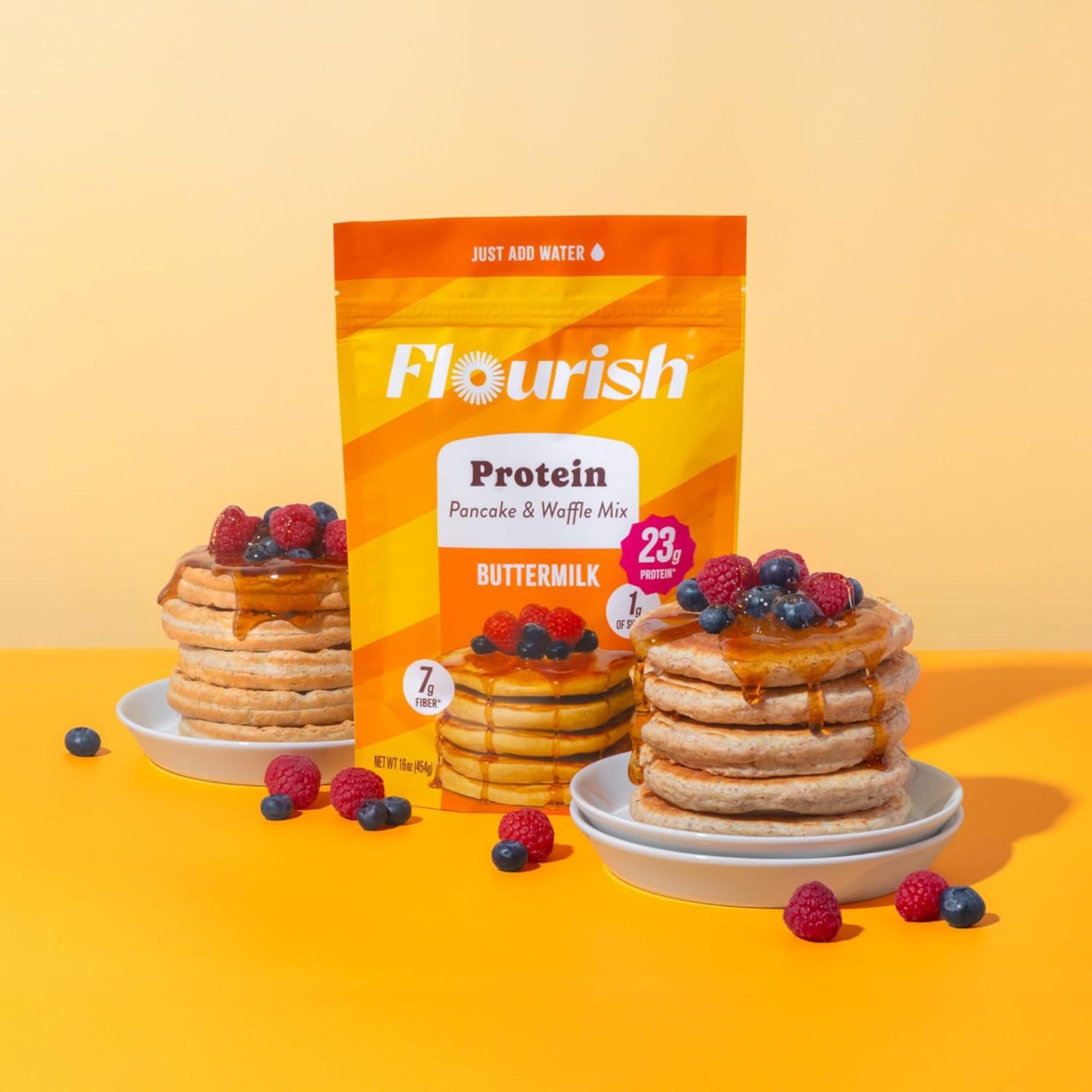 Flourish Protein Pancake & Waffle Mix with Whey Protein, No Added Sugar, High in Fiber - Just Add Water - Buttermilk Flavour, 430 g Each (2 Pack) - Made in Canada 🍁 All In One Marketplace Canada
