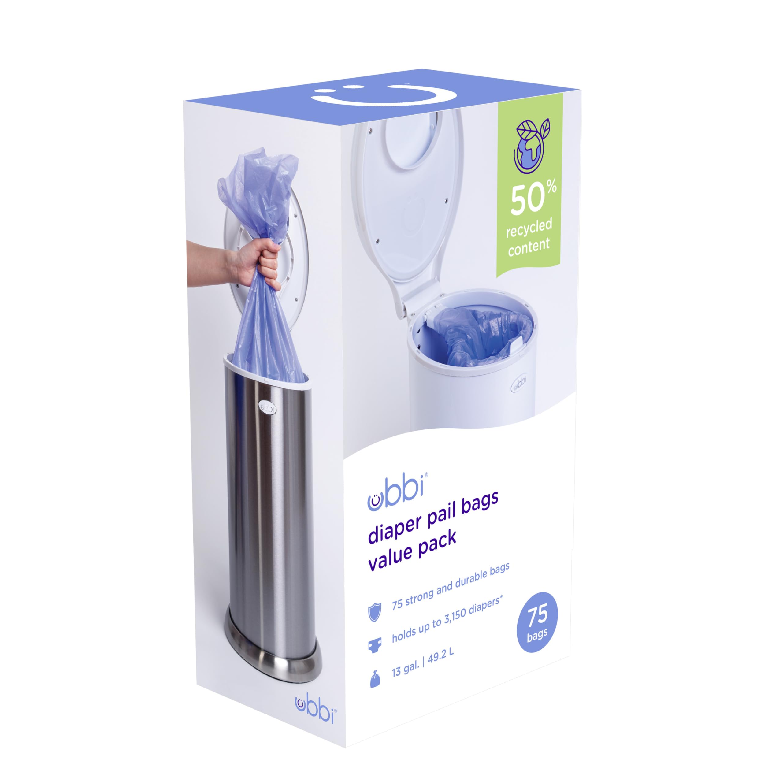 Ubbi Disposable Diaper Pail Plastic Bags, Value Pack, 75 Count, 13-Gallon Bags 🍁 All In One Marketplace Canada