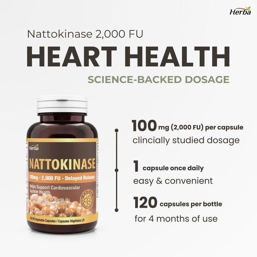 Herba Nattokinase Supplement 2000 FU – 100mg, 120 Delayed Release Capsules | Helps to Support Heart Health | Made in Canada 🍁 All In One Marketplace Canada