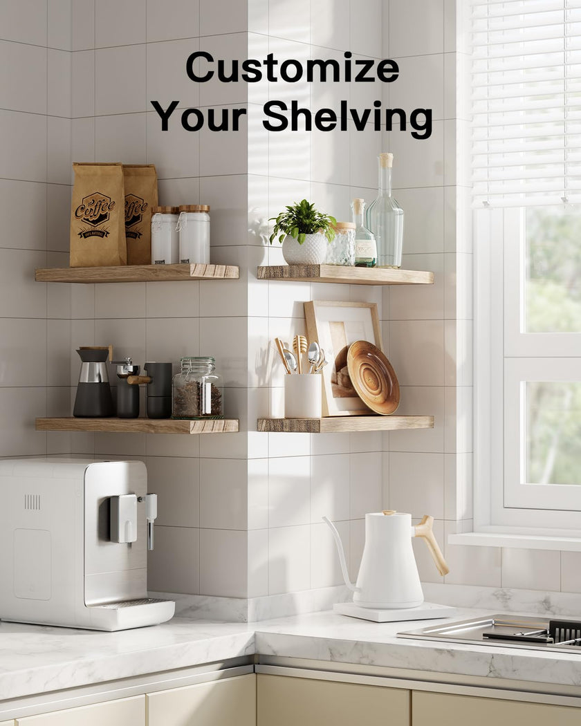 AMADA HOMEFURNISHING Floating Shelves, Paulownia Wood Wall Shelves for Bathroom/Living Room/Bedroom/Kitchen/Home Office, Natural Wood Wall Shelf for Home Storage & Organization, Set of 4, AMFS40 🍁 All In One Marketplace Canada