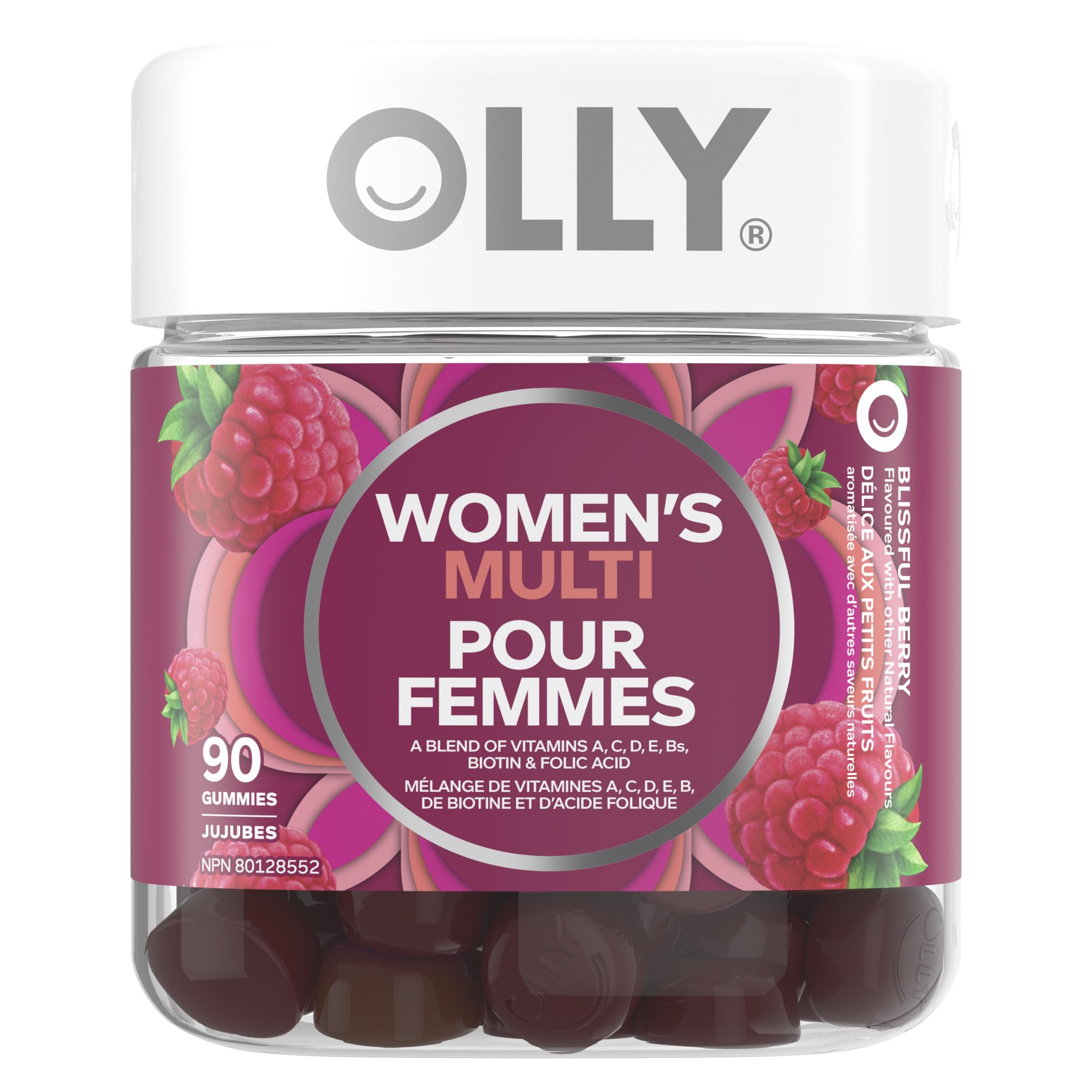 OLLY Women's Multi Gummy Supplement with no artificial flavours and colours Blissful Berry multivitamin to help support women's health 45 day supply, 90 gummies 🍁 All In One Marketplace Canada