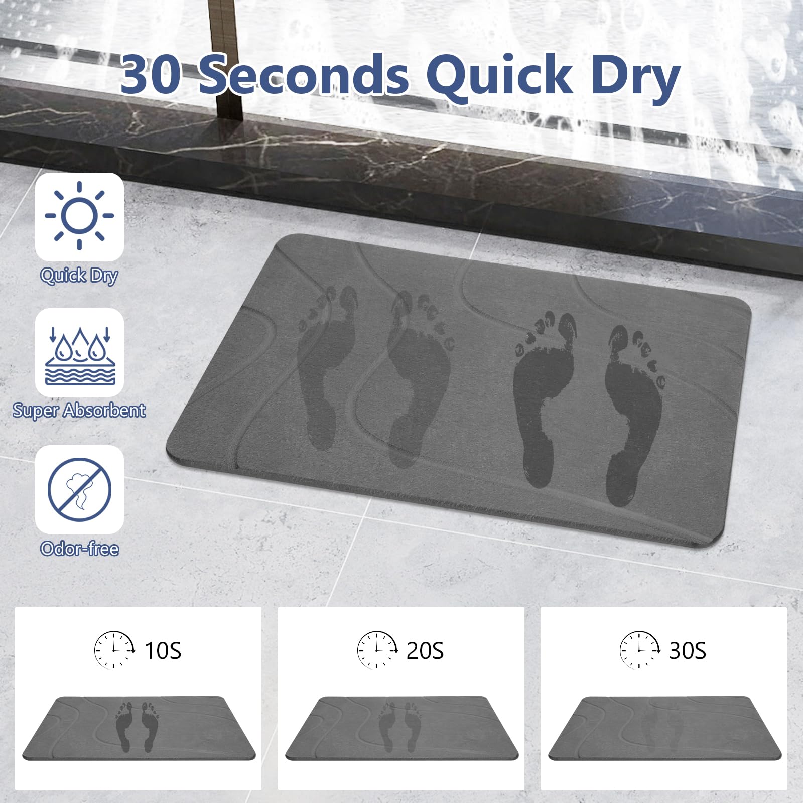 Ceecysaa Stone Bath Mat, Non-Slip Diatomaceous Earth Shower Mat, Quick Drying Bath Mat Stone, Super Absorbent Diatomite Bath Mats for Bathroom Kitchen, Easy to Clean, 60 x 39cm, Dark Gray 🍁 All In One Marketplace Canada
