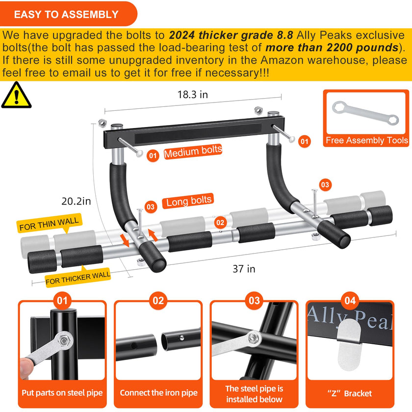 ALLY PEAKS Pull Up Bar Thickened Steel Pipe Super Heavy Duty Steel Frame Upper Workout Bar| Multi-Grip Strength for Doorway | Indoor Chin-Up Bar Fitness Trainer for Home Gym Max Limit 440 lbs 🍁 All In One Marketplace Canada