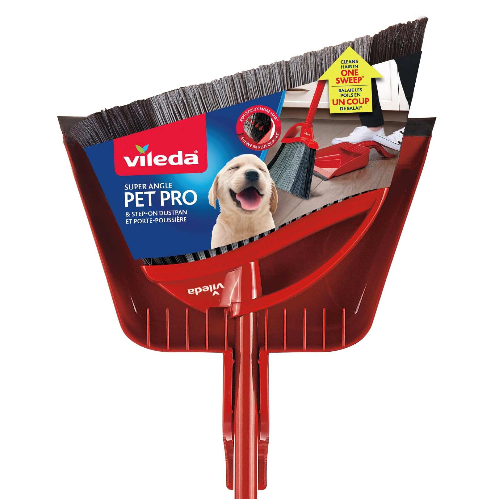 Vileda Pet Pro Broom with Step-On Dustpan and 3-Piece Handle | Remove 99% Dust and Dirt in One Sweep 🍁 All In One Marketplace Canada