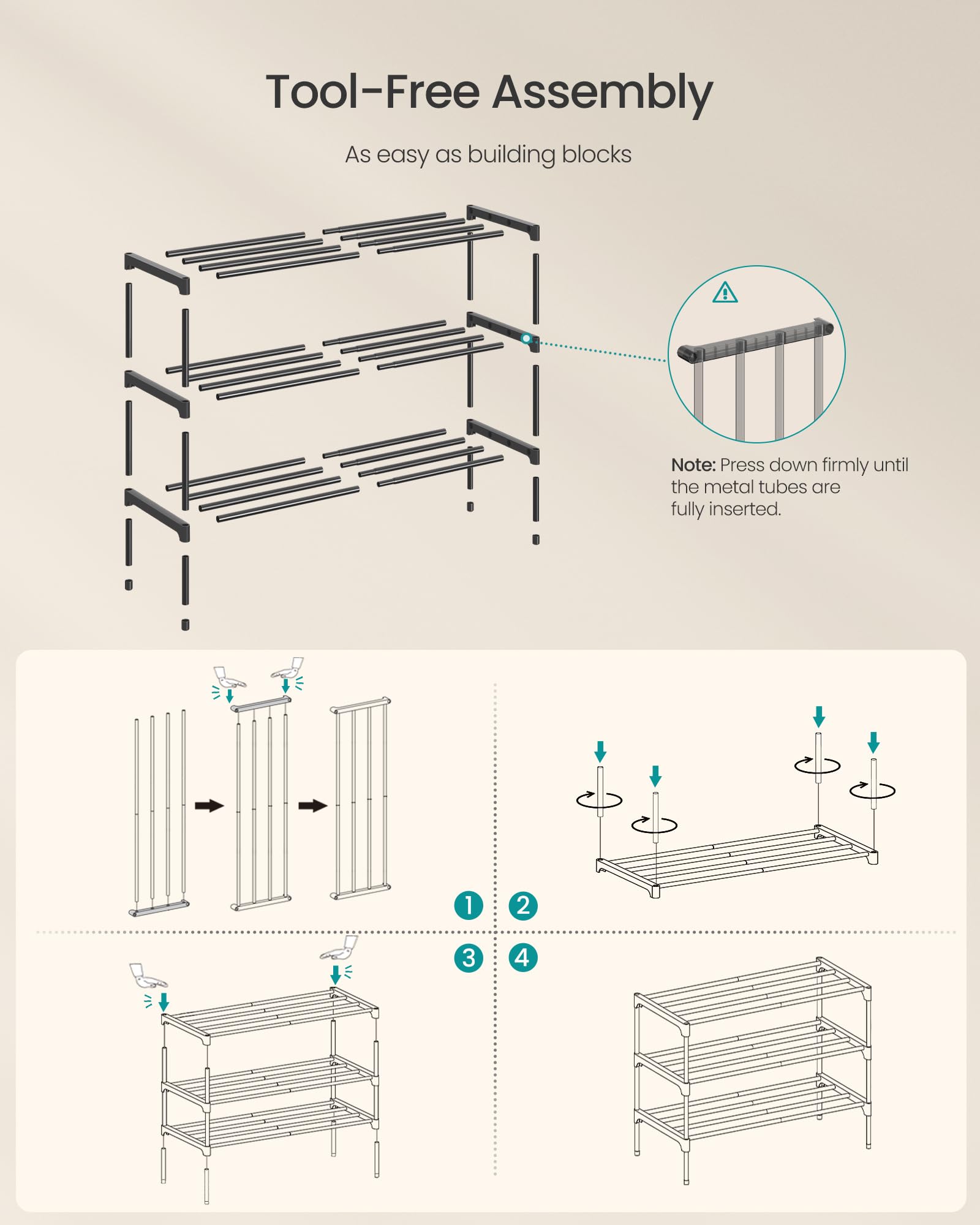 SONGMICS 3-Tier Shoe Rack for Closet, Compact Metal Shoe Organizer Shelf for Entryway, Bedroom, Small Spaces, Stackable, 11.8 x 24.5 x 19.1 Inches, Black ULSA123BH01 🍁 All In One Marketplace Canada
