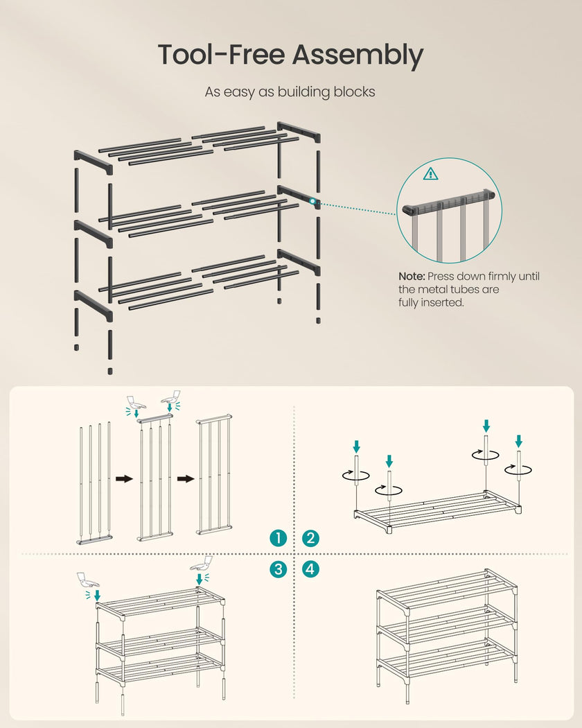 SONGMICS 3-Tier Shoe Rack for Closet, Compact Metal Shoe Organizer Shelf for Entryway, Bedroom, Small Spaces, Stackable, 11.8 x 24.5 x 19.1 Inches, Black ULSA123BH01 🍁 All In One Marketplace Canada