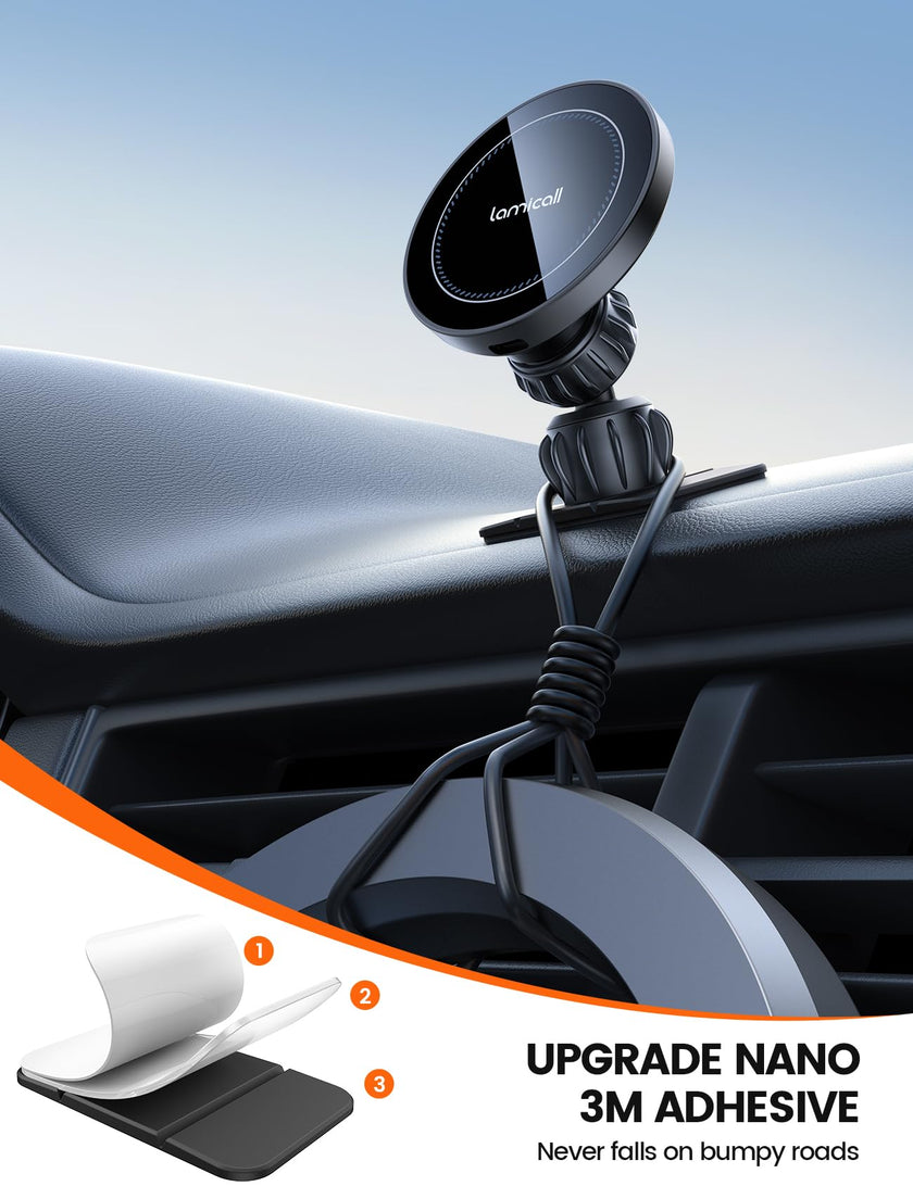 Lamicall 15W for Magsafe Car Mount Charger - Wireless Vent & Dashboard Magnetic Phone Holder Charger Mount, for iPhone 17, 17 Pro, 17 Pro Max, iPhone 16 15 14 for MagSafe Accessories, Car Accessories 🍁 All In One Marketplace Canada