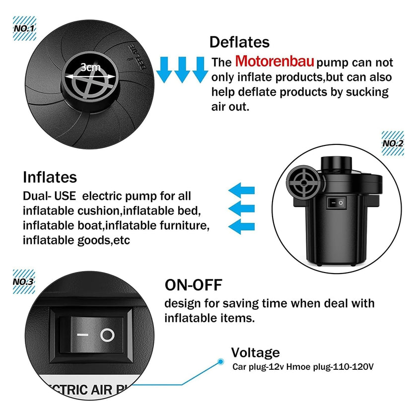 Electric Air Pump for Inflatables,Portable Quick-Fill Air Pump with 3 Nozzles,110-120V, Inflator & Deflator Pumps for Outdoor Camping, Air Mattress Beds,Boats,Inflatable Cushion,Couch,Pool Floats 🍁 All In One Marketplace Canada