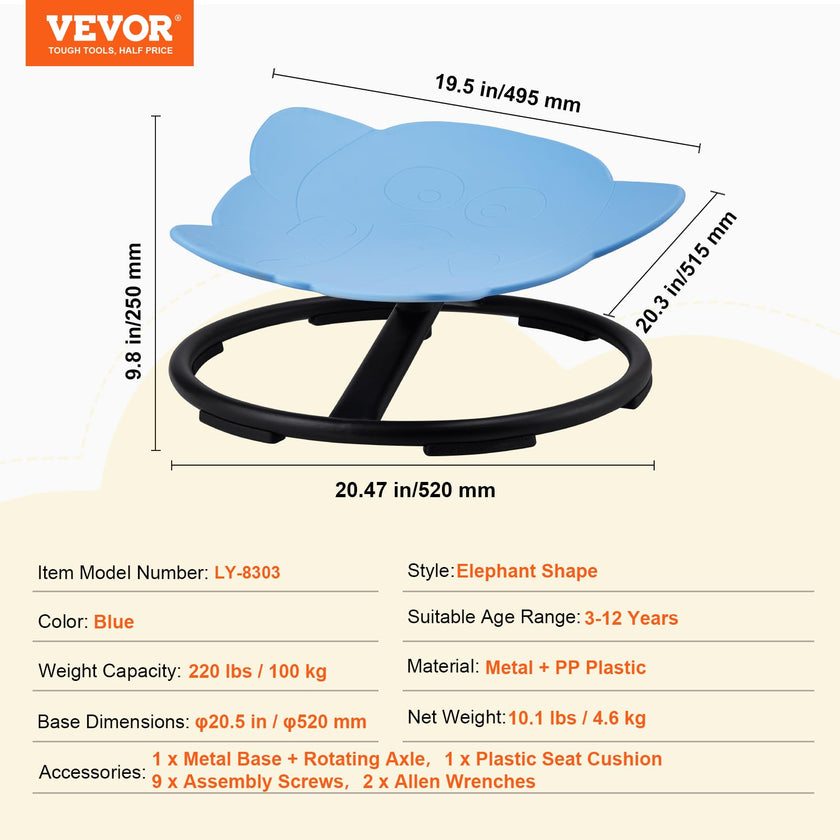 VEVOR Elephant Kids Swivel Chair, 220 LBS Capacity, 360° Spinning Chair, Autistic Kids Sensory Chair with Non-Slip Metal Base, Toddler Sit for Coordination Balance Focus Blue 🍁 All In One Marketplace Canada