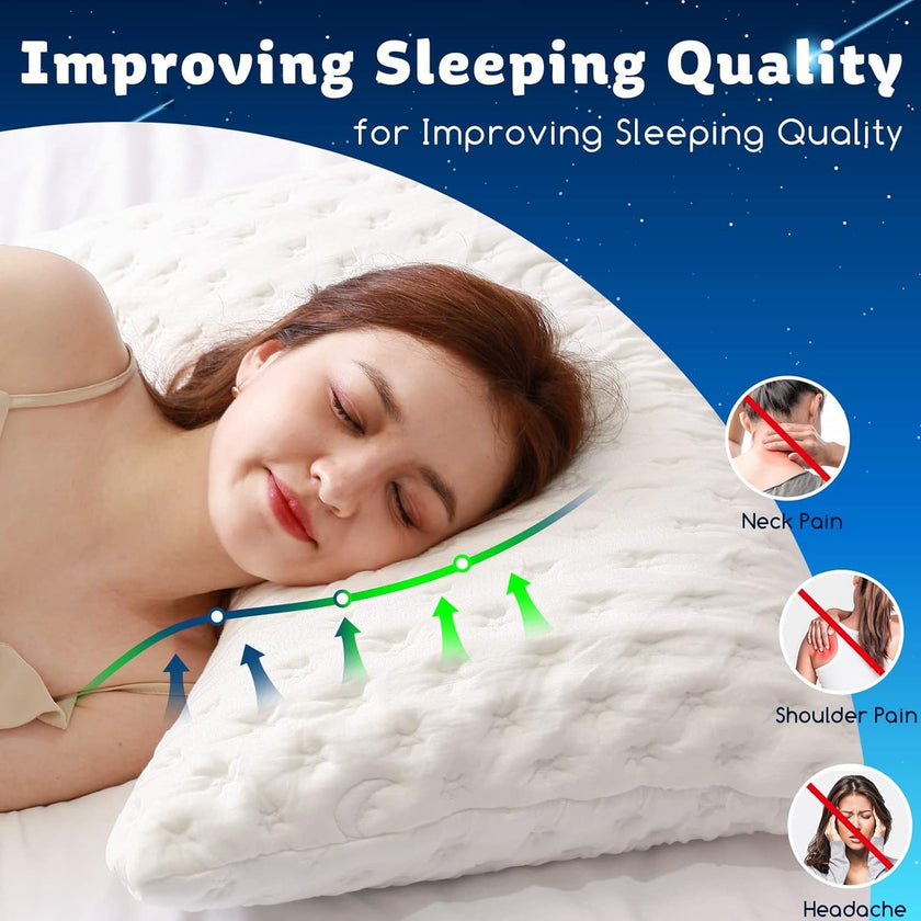 Cooling Side Sleeper Pillow for Neck and Shoulder, Luxury Shredded Memory Foam Curved Bed Pillows for Sleeping Set of 1- Adjustable Queen Size- Washable Cover Crescent White 🍁 All In One Marketplace Canada