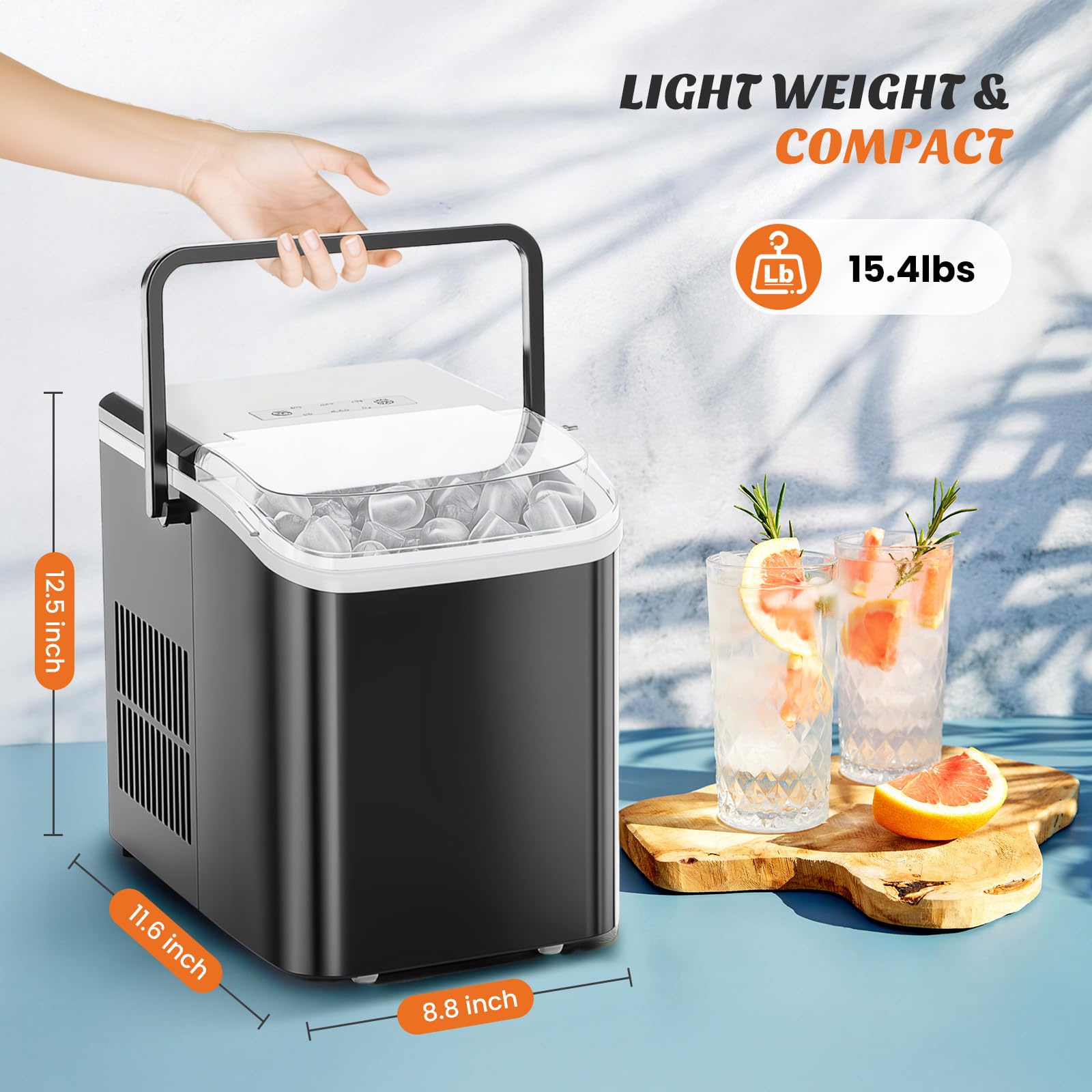 Sweetcrispy Countertop Ice Maker with Handle, 26lbs/24H Portable Ice Machine, 9 Bullet Ice Cubes Ready in 6 Mins, Self-Cleaning, Quiet Compact Ice Maker for Home, Kitchen, RV, Camping, Black 🍁 All In One Marketplace Canada