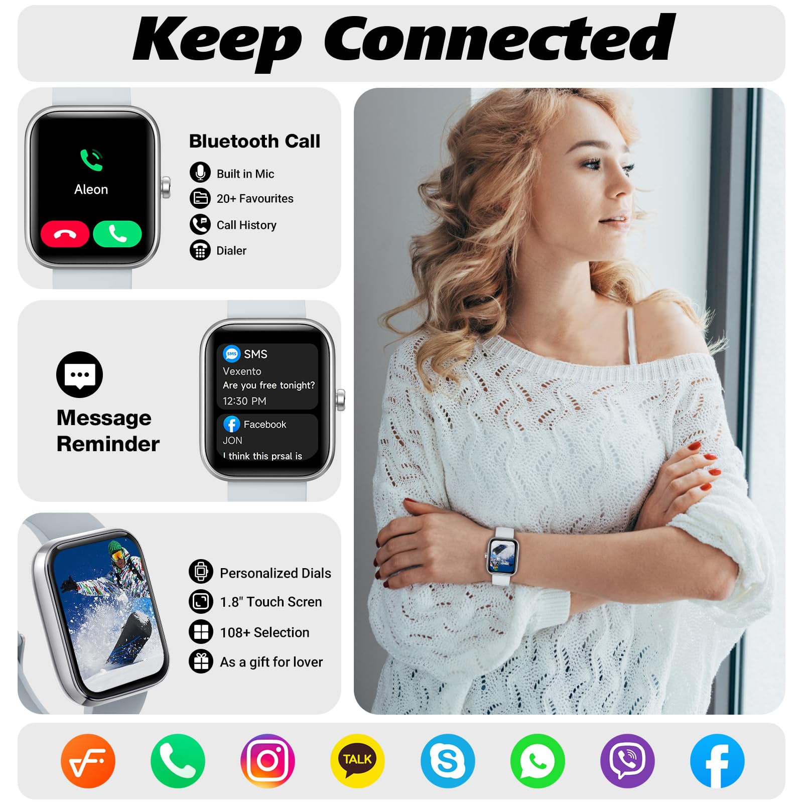 Smart Watch for Men Women with Bluetooth Call, Alexa Built-in, Heart Rate & Sleep Monitor, 1.83