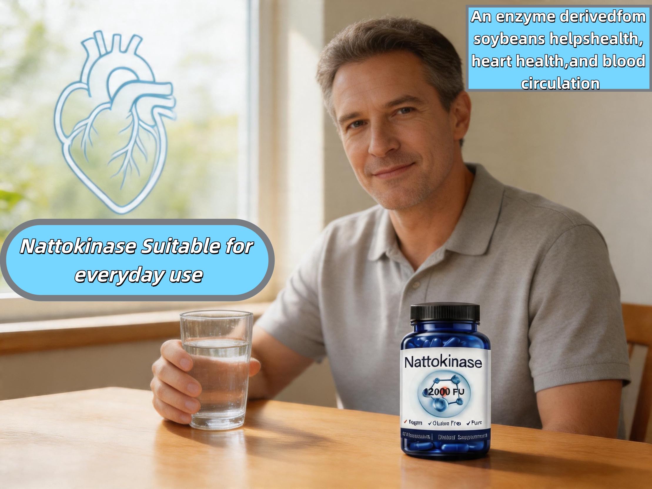 Nattokinase Supplement, 400 mg - 12000 FU, Helps Support Cardiovascular Health 60 Count 🍁 All In One Marketplace Canada