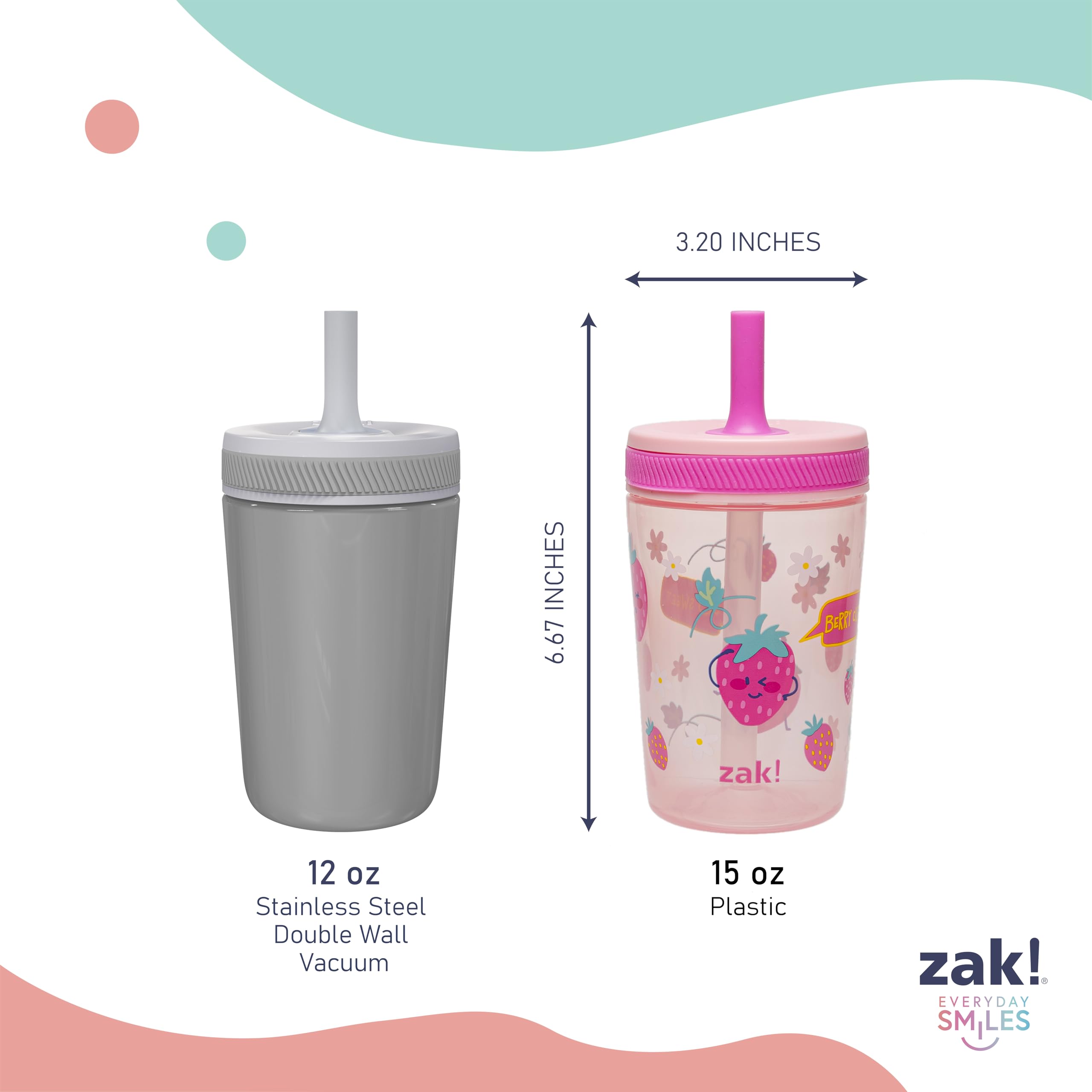 Zak Designs Toddler Cups for Travel or at Home, 15oz 2-Pack Durable Plastic Sippy Cups with Leak-Proof Design is Perfect for Kids (Sweet Berry, Lemon Zest) 🍁 All In One Marketplace Canada