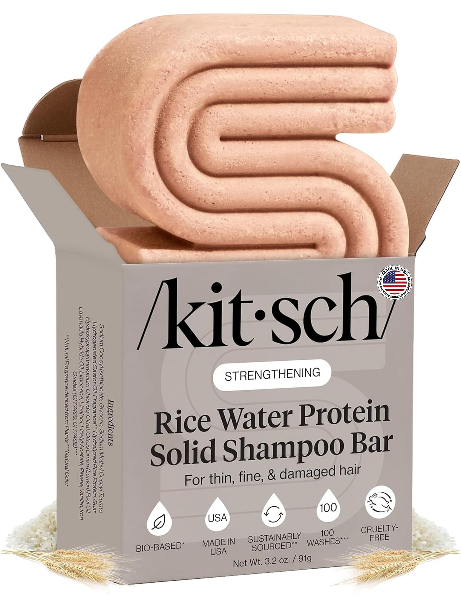 Kitsch Rice Water Shampoo Bar for Hair Growth – Strengthening Hair Shampoo for Men and Women – Reduce Breakage, Boosts Shine – Paraben, Silicone & Sulfate-Free, Vegan Hair Care - 91g 🍁 All In One Marketplace Canada