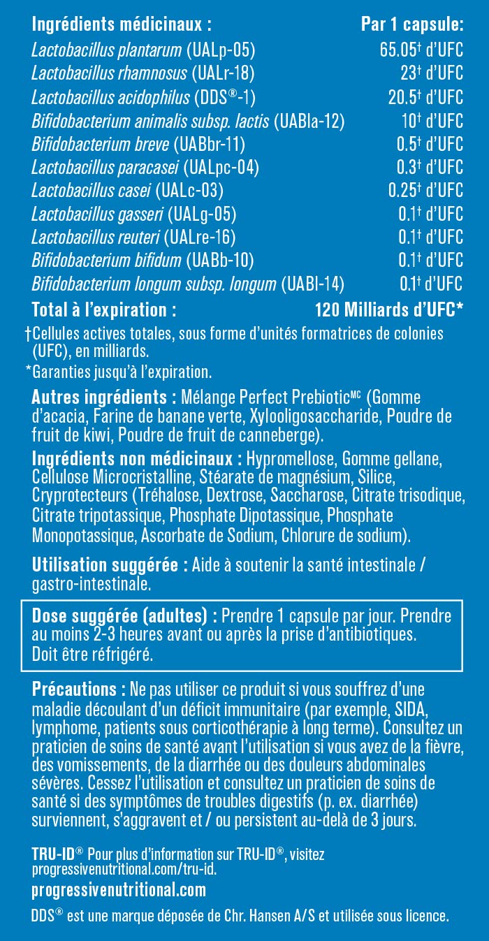 Progressive Perfect Probiotic 120 Billion CFU, Ultra-Strength 11-Strain Formula + Prebiotic Blend, with Lactobacillus plantarum and L. rhamnosus, Delayed-Release Guaranteed Potency, DNA-Verified, Gut and Digestive Support, 30 Vegan Capsules