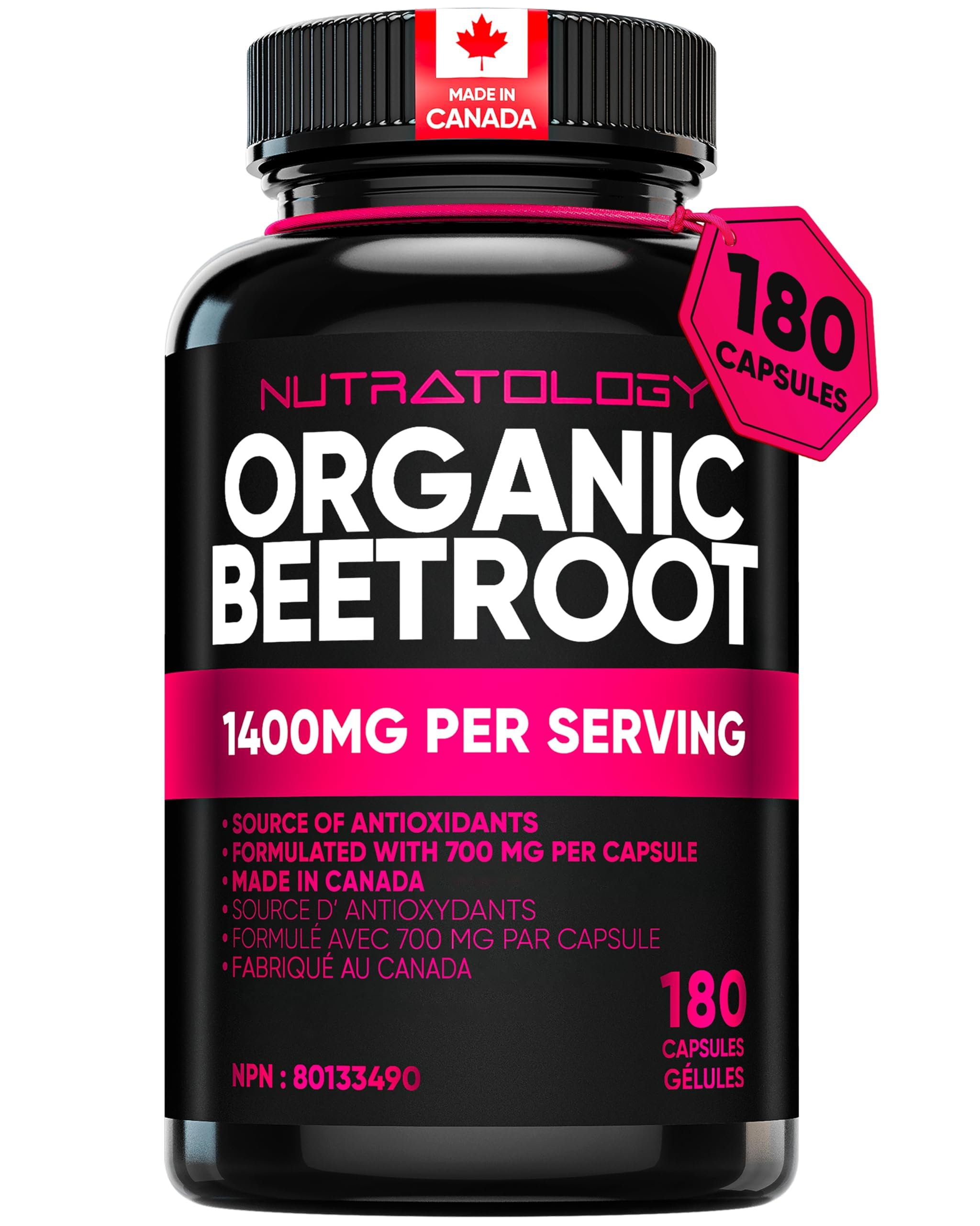 Nutratology® Organic Beetroot Capsules | 1400mg per Daily Serving | 180 Capsules | Canadian Made | Source of Antioxidants | Organic Beet Root Powder 🍁 All In One Marketplace Canada