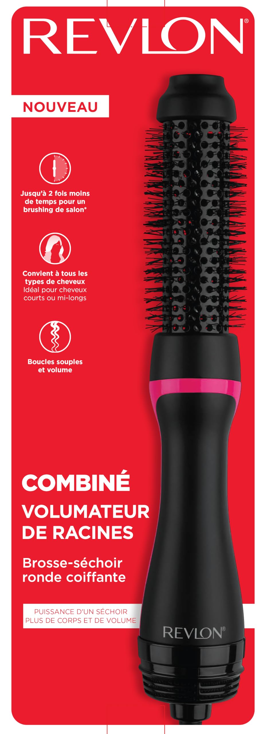 Revlon RVDR5292F One-Step™ Root Booster with Ionic Technology, 1.5 Inch Round Brush Ionic Hair Dryer, Hair Styler, 3 Heat/Speed Settings, Travel Friendly, All Hair Types, Less Frizz, Shiny Hair, Black 🍁 All In One Marketplace Canada