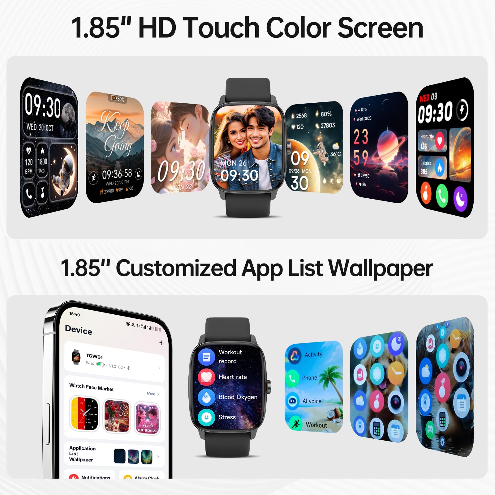 Smart Watch for Men Women, Bluetooth Call Smartwatch with AI Voice, 1.85