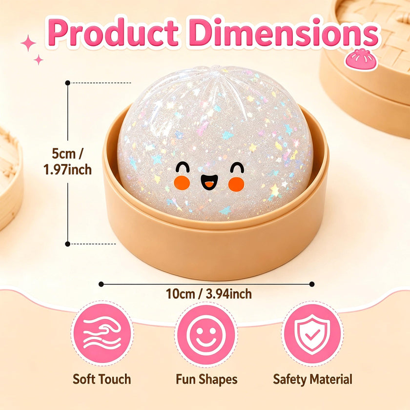 Glitter Dumpling Squishy, Colorful Mystery Dumpling Squishy Surprise Stress Relief, Cute Soft Squeeze Decompression Dough with Steamer (1pcs-White) 🍁 All In One Marketplace Canada