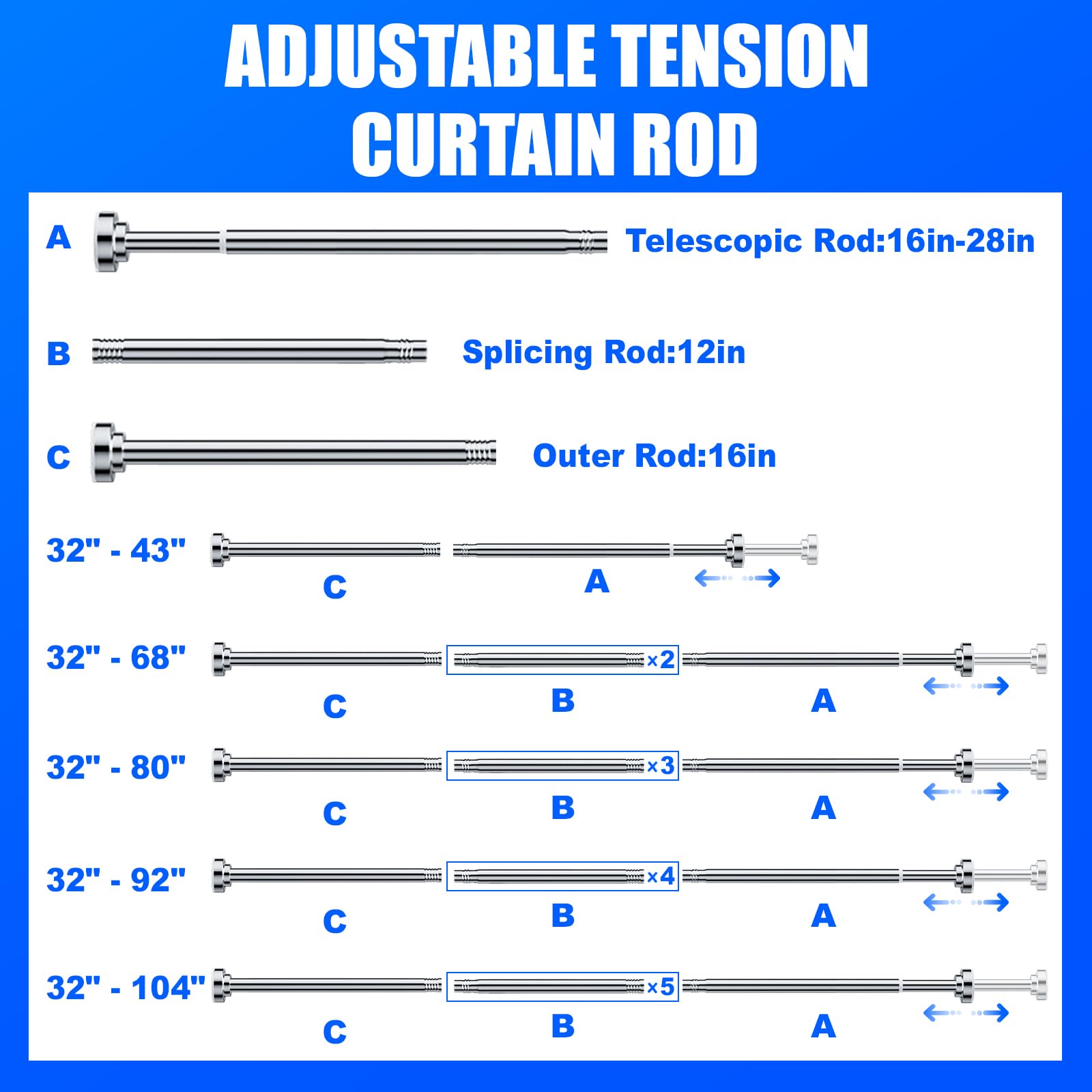 Ausemku Shower Curtain Rod Tension - 32-80 Inch Never Rust Non-Slip Spring Tension Curtain Rod No Drilling Stainless Steel Curtain Rod Use Bathroom Kitchen（Silver） 🍁 All In One Marketplace Canada