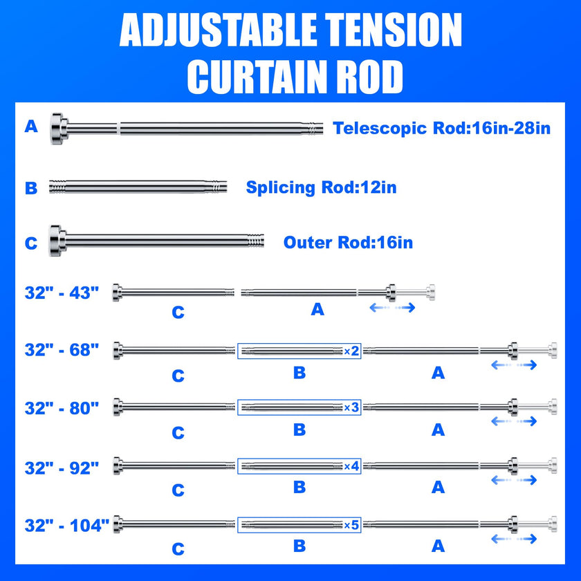 Ausemku Shower Curtain Rod Tension - 32-80 Inch Never Rust Non-Slip Spring Tension Curtain Rod No Drilling Stainless Steel Curtain Rod Use Bathroom Kitchen（Silver） 🍁 All In One Marketplace Canada