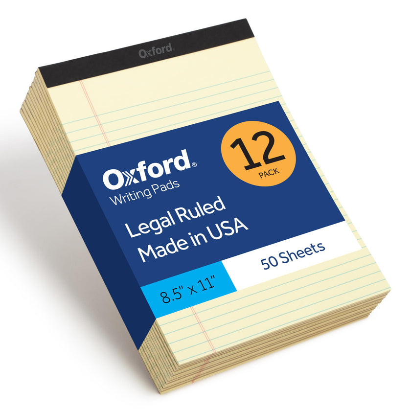 Oxford Legal Pads, 8.5 x 11 Inch, Wide Ruled, Yellow Paper, 50 Sheets per Pad, 12-Pack Notepads for School, Office, Lists, and Note Taking, Letter Size, Double-Sided Writing Pages 🍁 All In One Marketplace Canada