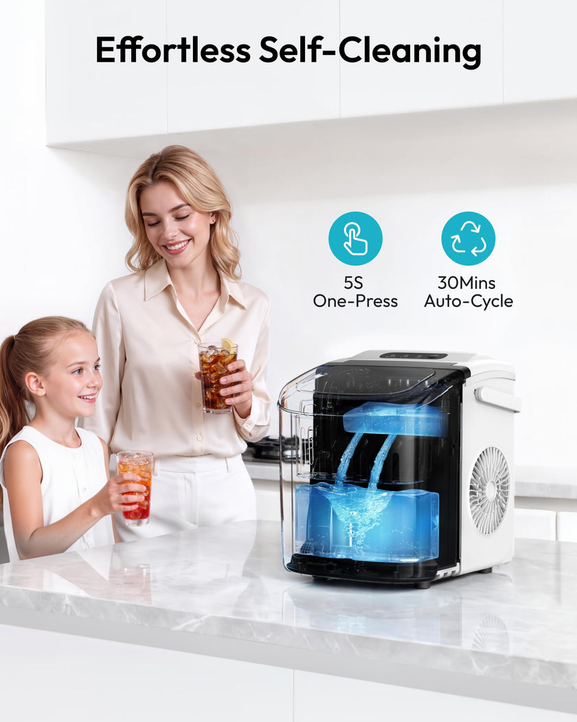 EUHOMY Countertop Ice Maker Machine with Handle, 26lbs Per Day, 9 Ice Cubes Ready in 6 Mins, Auto-Cleaning Portable Ice Maker with Basket and Scoop, for Home/Kitchen/Camping/RV (White) 🍁 All In One Marketplace Canada
