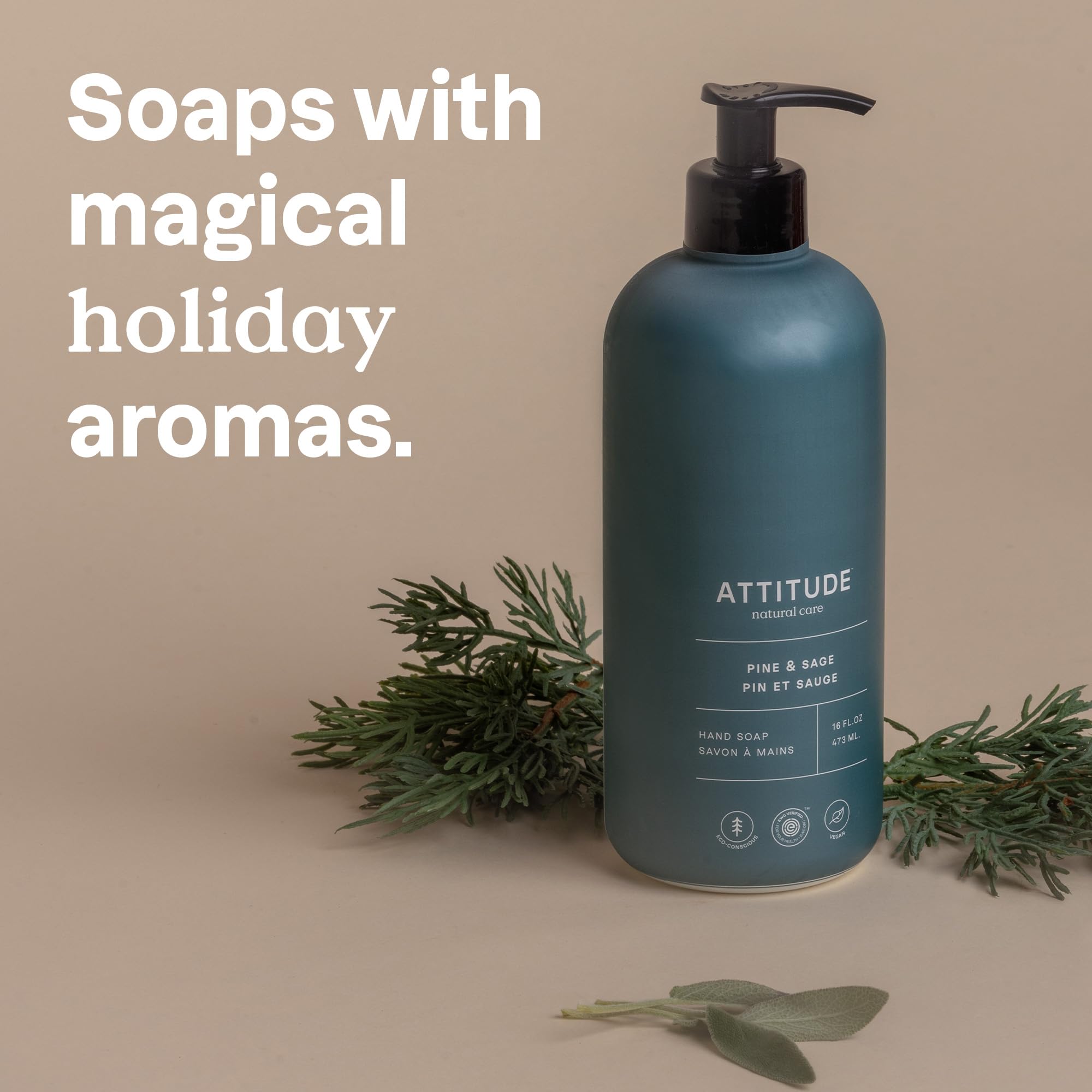 ATTITUDE Limited Edition Liquid Hand Soap, EWG Verified, Plant and Mineral-Based, Vegan Personal Care Products, Pine & Sage, 473 mL (Pack of 3) 🍁 All In One Marketplace Canada