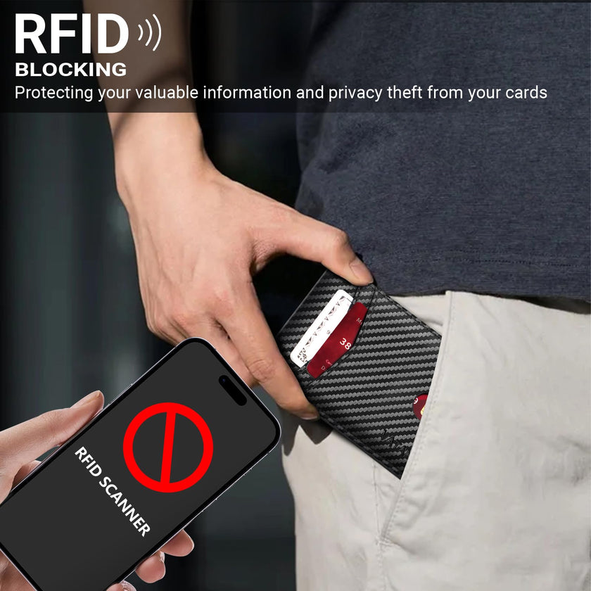 VATAN Wallet for Men Slim RFID Blocking Leather Credit Card Holder Wallet for 15 Cards, Bifold Minimalist Thin Wallet with 2 ID Windows & Cash Slot, with Gift Box (Carbon Fiber Black) 🍁 All In One Marketplace Canada