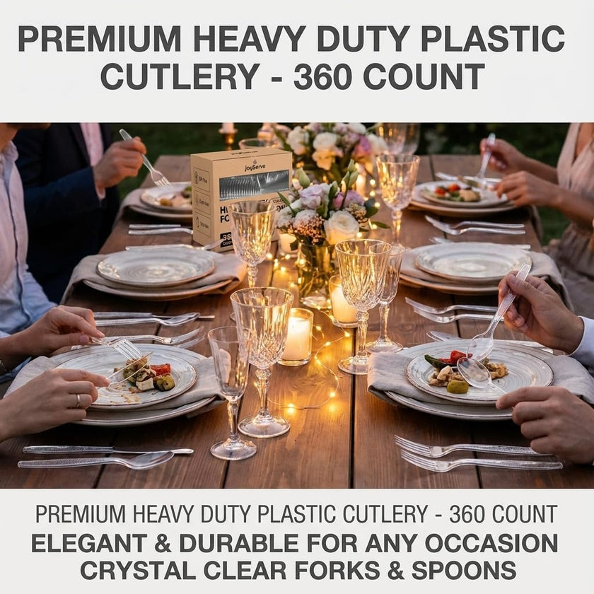 Plastic Forks and Spoons Set - (Bulk Pack 360 Pcs) Clear Plastic Cutlery Utensils Heavy Duty, 180 Forks and 180 Spoons, Silverware Sets for Party Supplies, Dinners, Take-Out, Catering, Food Services 🍁 All In One Marketplace Canada