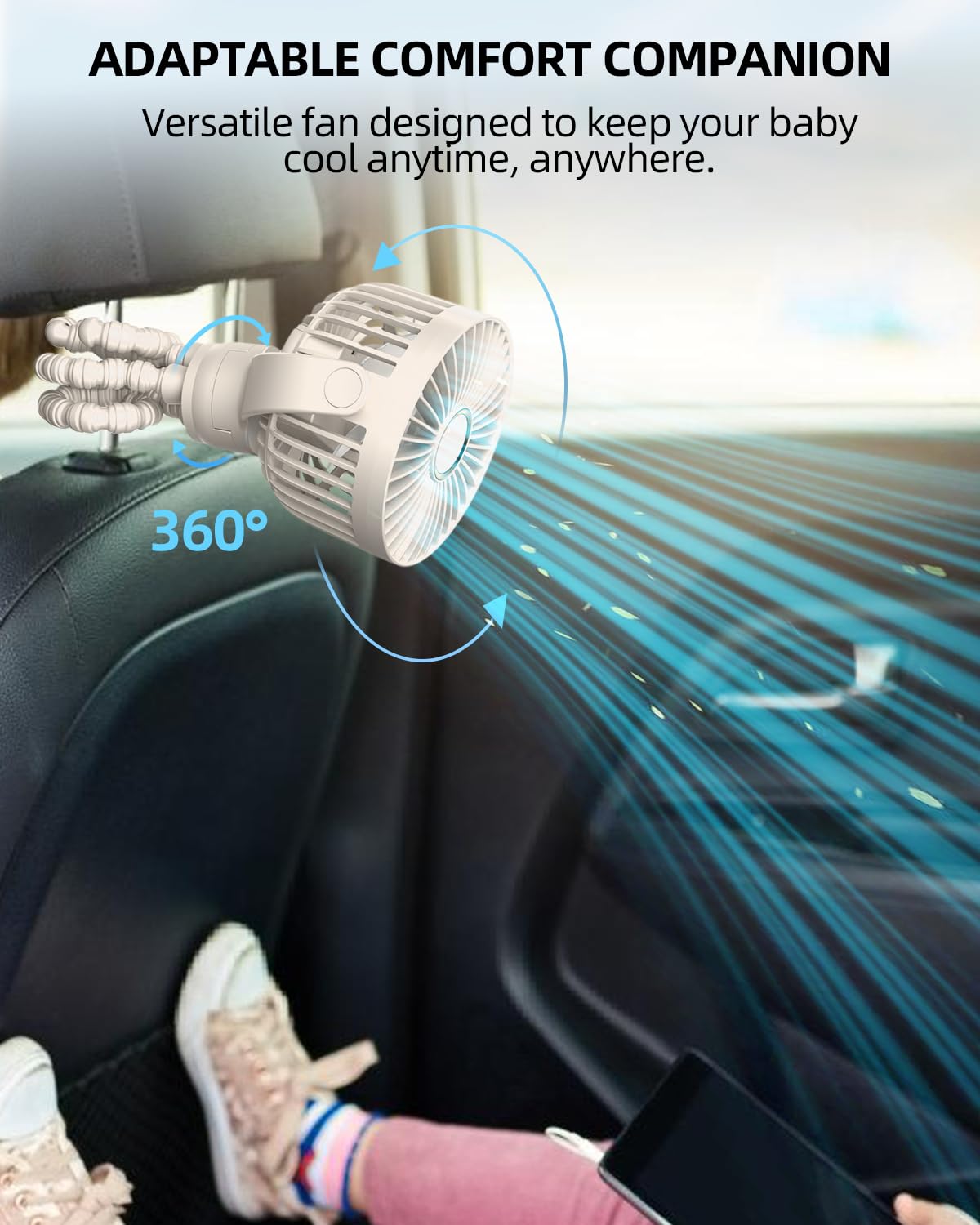 Stroller Fan, Portable Fan, Battery Powered Baby Clip On Fans, 3 Speeds Personal Cooling Fan with Rotatable Handheld for Car Seat Crib Bike Treadmill, Beige-white 🍁 All In One Marketplace Canada