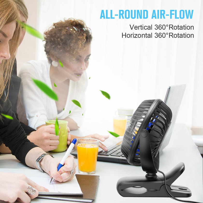 BESKAR USB Powered Clip on Fan, Portable Small Fan with Cord, 3 Speeds Strong Airflow, Personal Fan with Sturdy Clamp, Quiet Desk Fan & Clip Fan 🍁 All In One Marketplace Canada