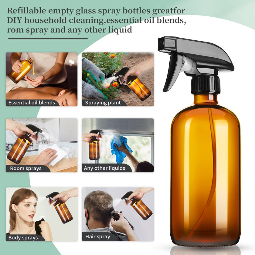 GIVAMEIHF 16oz Amber Glass Spray Bottles,2 Pack Glass Spray Bottles Refillable Empty Bottle with Adjustable Nozzle,Spray Bottle for Essential Oils,Cleaning,Pets,Plant, Hair Mister 🍁 All In One Marketplace Canada