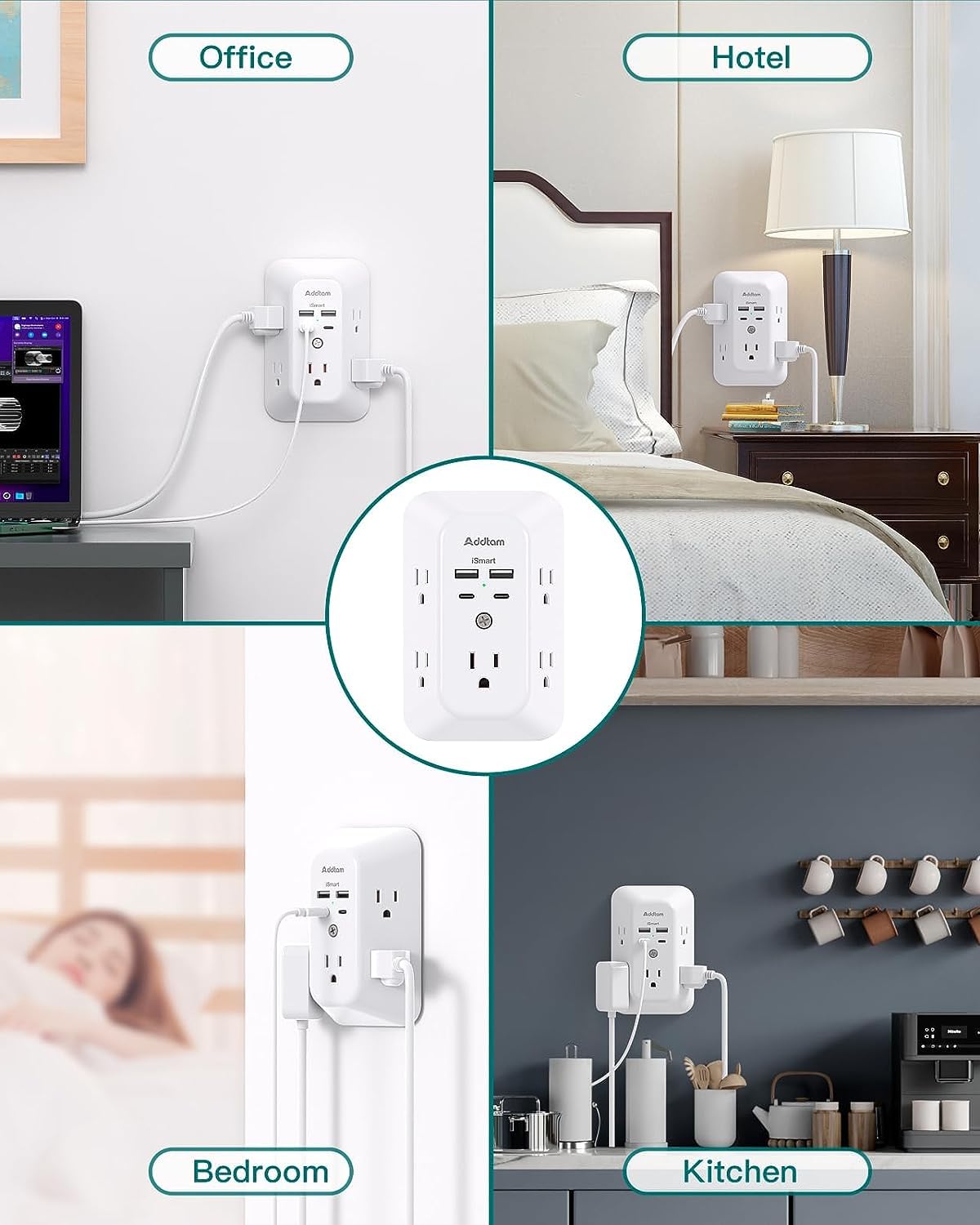 Power Bar, USB Wall Charger Surge Protector 5 Outlet Extender with 4 USB Charging Ports (2 USB C), Multi Plug Outlet, 3-Sided 1800J Power Strip Outlets Splitter Wall Plug Adapter for Home Office Dorm 🍁 All In One Marketplace Canada