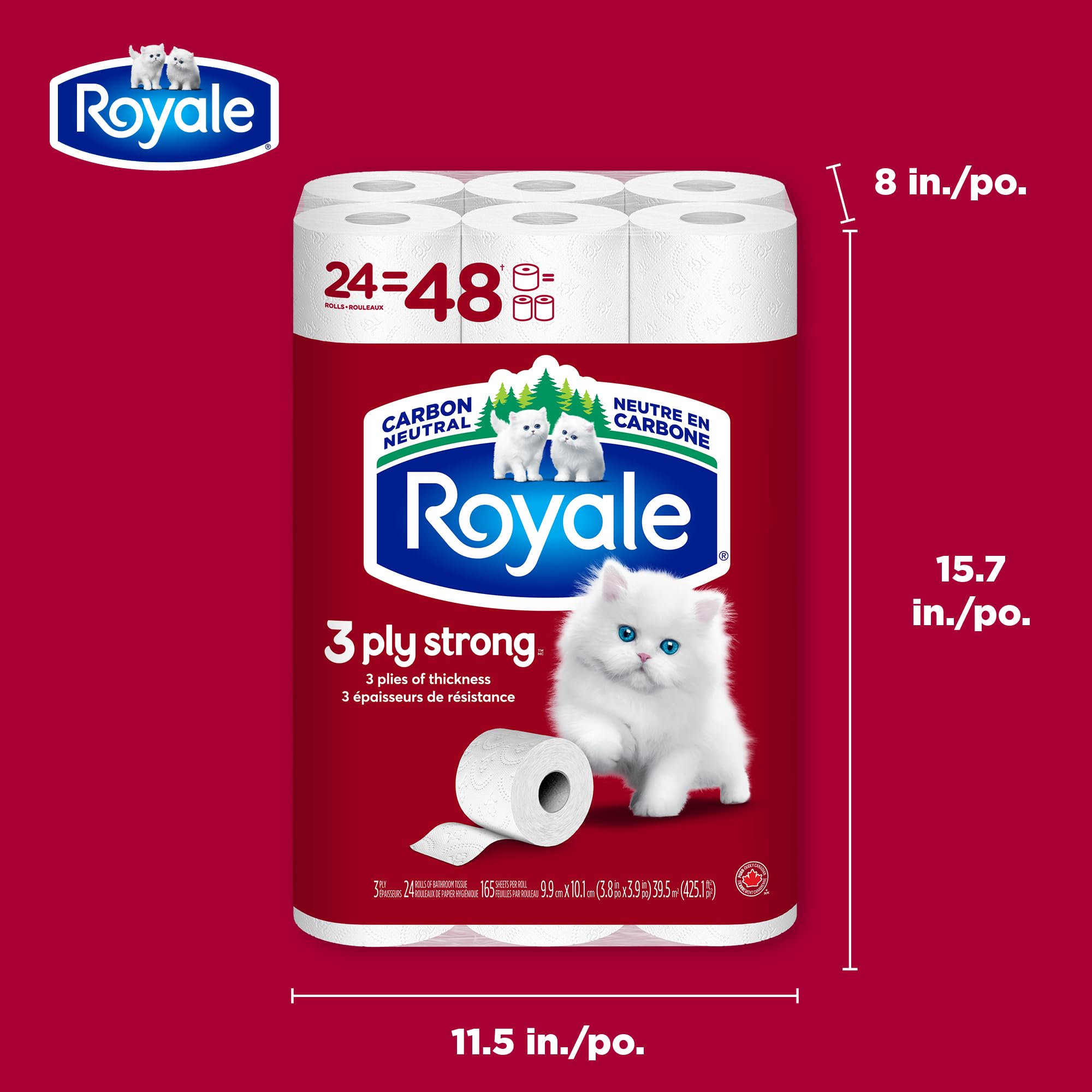 Royale 3-Ply Strong Toilet Paper, 48 Equal 96 Rolls, 165 Bathroom Tissues per roll 🍁 All In One Marketplace Canada