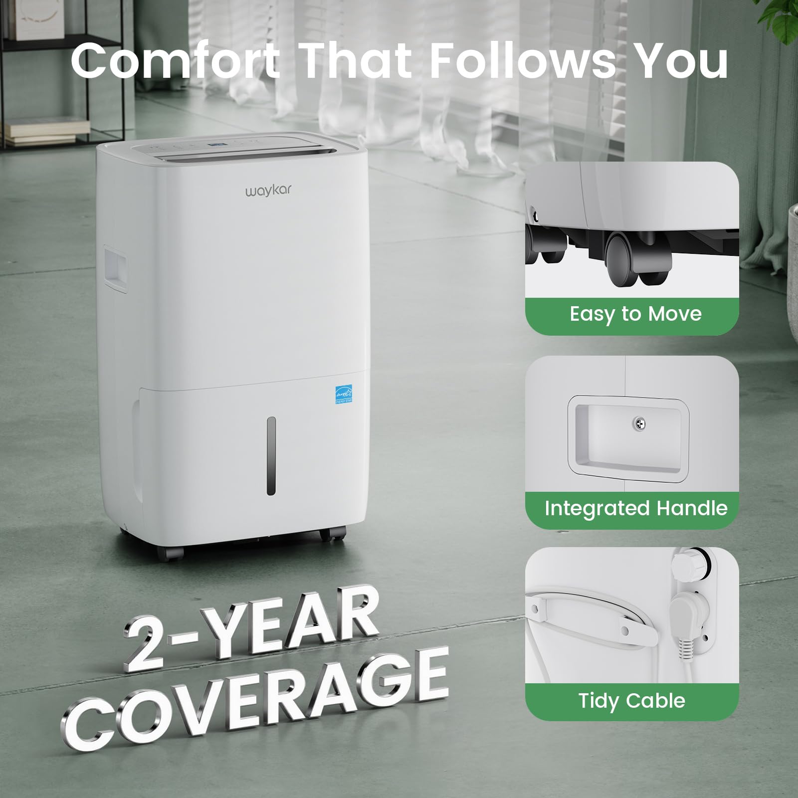 Waykar 80 Pints 2025 Energy Star Dehumidifier for Spaces up to 5,500 Sq. Ft for Basement and Home, Large Room with Drain Hose and 1.14 Gallons Water Tank 🍁 All In One Marketplace Canada