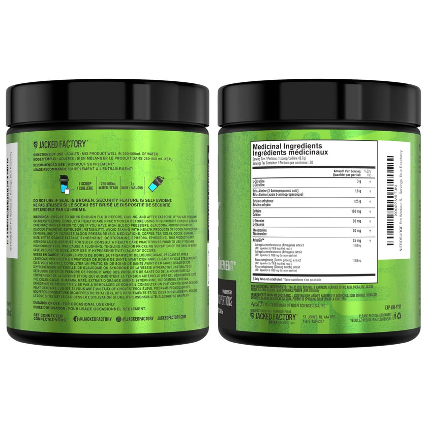 NITROSURGE Pre Workout Supplement - Endless Energy, Instant Strength Gains, Clear Focus, Intense Pumps - Nitric Oxide Booster & Powerful Preworkout Energy Powder - 30 Servings, Blue Raspberry 🍁 All In One Marketplace Canada