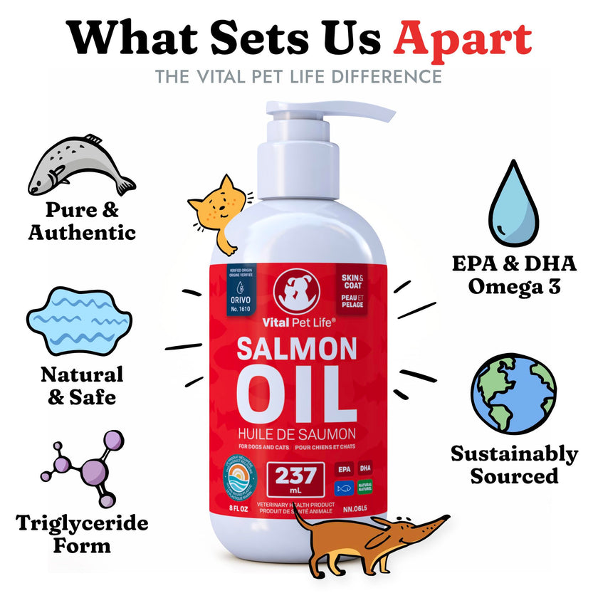 Salmon Oil for Dogs 237 mL - Healthy Skin & Coat, Fish Oil, Omega 3 EPA DHA, Liquid Food Supplement for Pets, All Natural, Supports Joint & Bone Health, Natural Allergy & Inflammation Defense 🍁 All In One Marketplace Canada