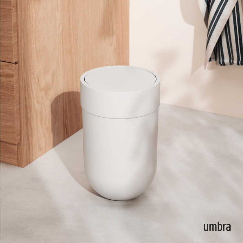Umbra Touch Trash Can, Small 1.6-Gallon Garbage Bin with Swing Lid, Waste Basket for Bathroom or Office, White 🍁 All In One Marketplace Canada