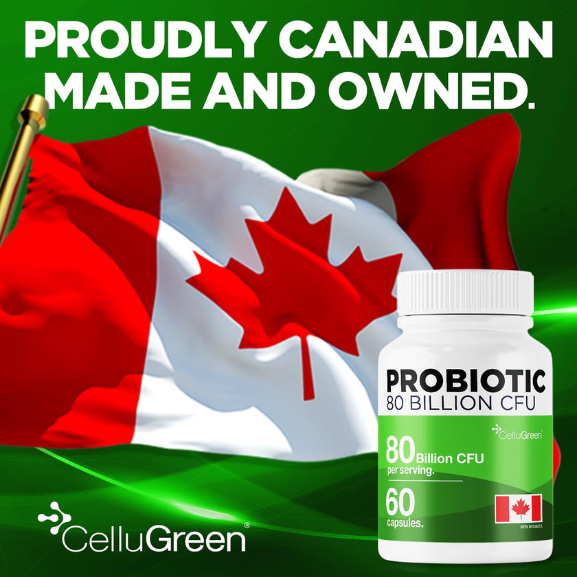 CelluGreen Probiotics 80 Billion CFU for Men & Women – 15 Strains – Digestive & Gut Health Support – Bloating & Gas Relief – Shelf Stable, Vegan, Non-GMO – 60 Capsules 🍁 All In One Marketplace Canada