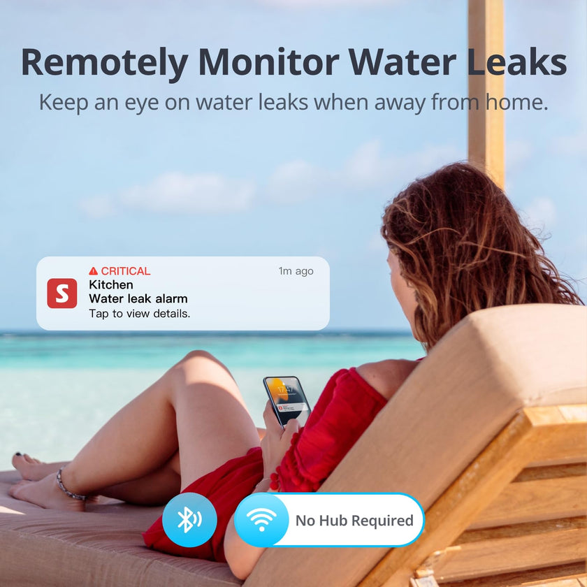 No Hub Required WiFi Water Sensor, Smart Water Leak Detector, 100dB Adjustable Alerts & App Alerts, IP67 Waterproof, Wireless Detector for Home with 1m Sensing Cable (Support 2.4G) 🍁 All In One Marketplace Canada